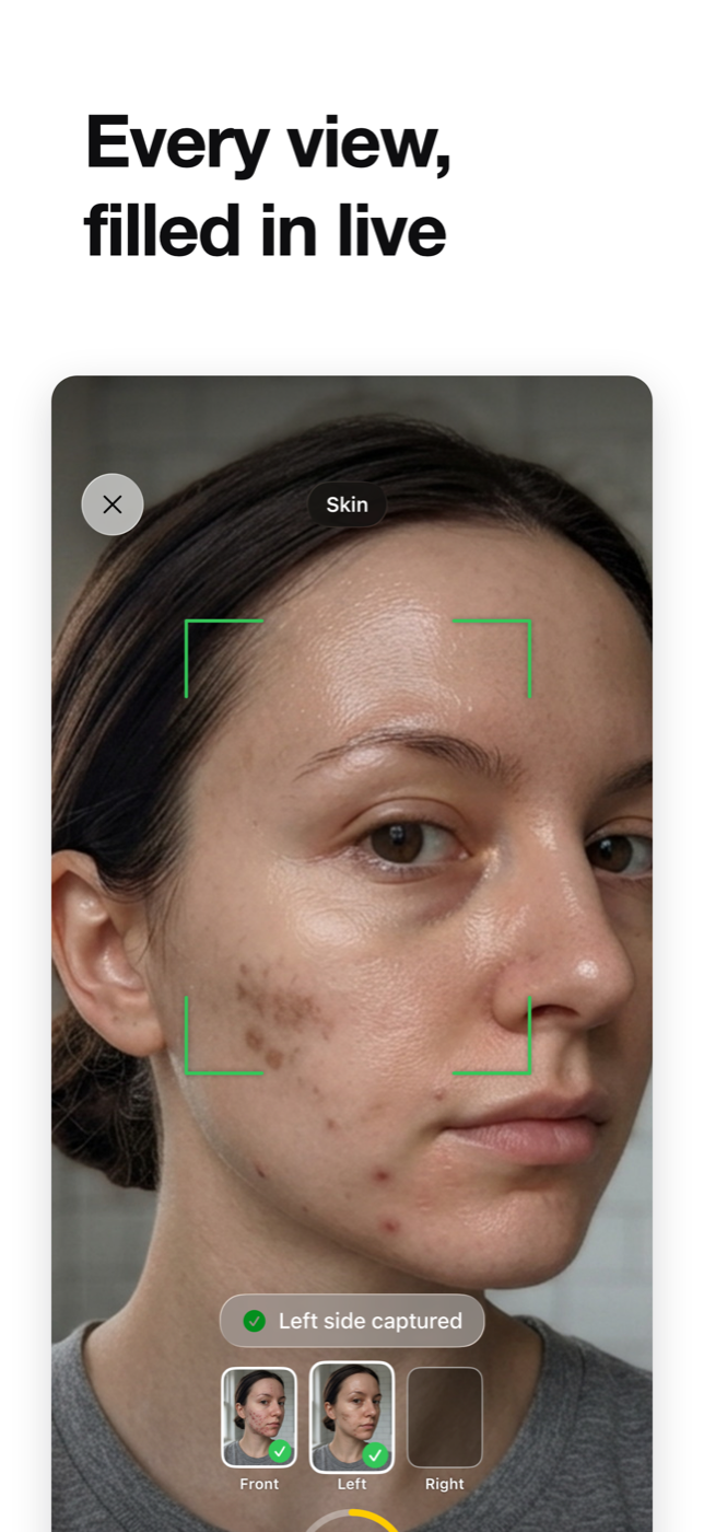 The camera mid-take: front and left side captured, the right side still to come